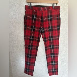 Men’s checked dress pants.